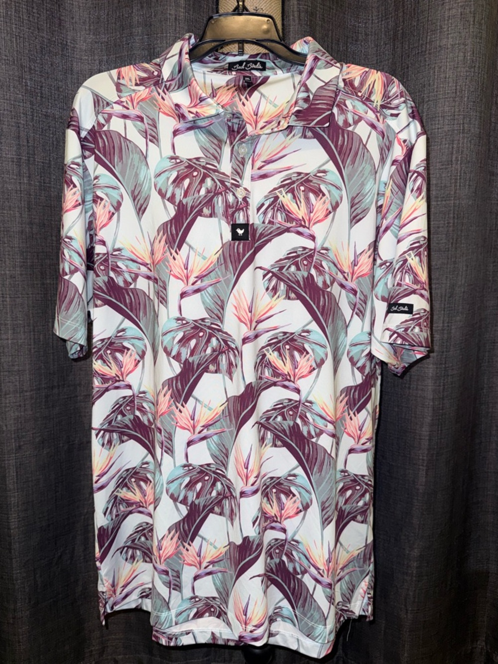 Bad Birdie Men’s Golf Polo Shaka Floral Performance  Size 2XL Tropical Hawaiian